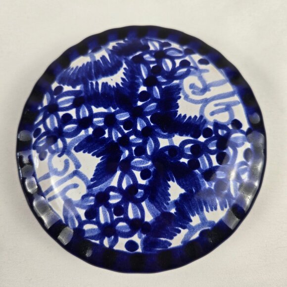 Blue White Trinket Box w/Lid Signed Castillo Hand Made in Mexico Glazed Pottery - Picture 9 of 12